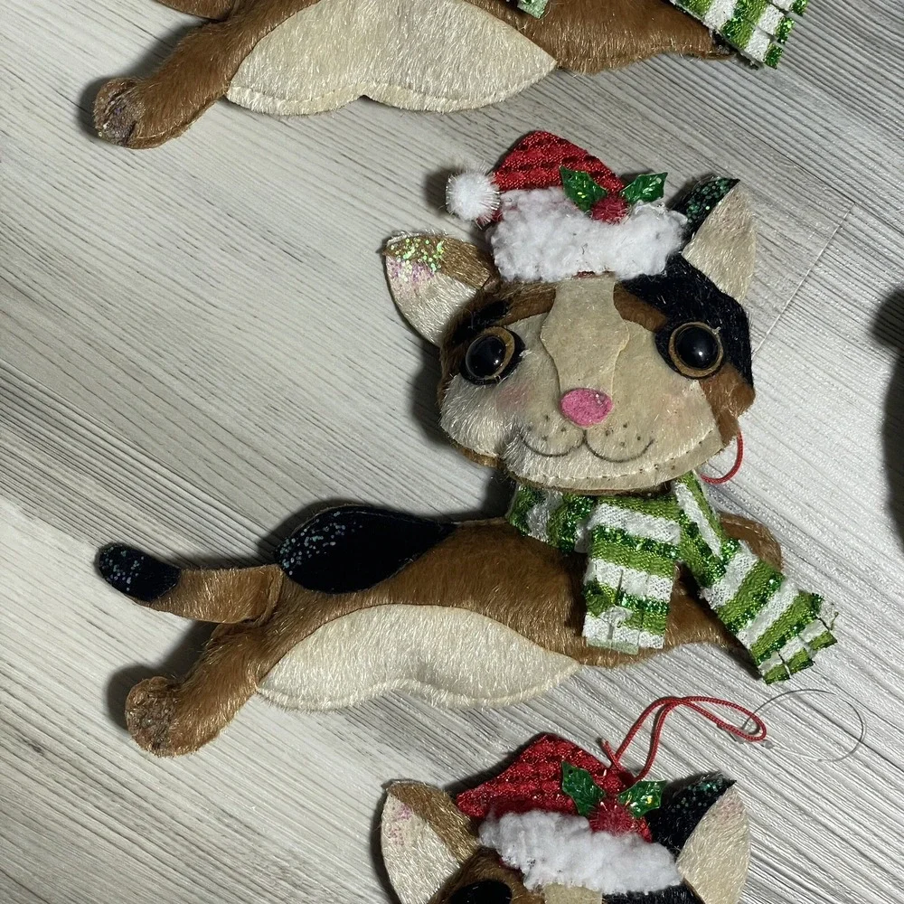 Cat Dog Christmas Ornaments 3D Felt‎ Textured Embellished Stuffed Multicolor 8